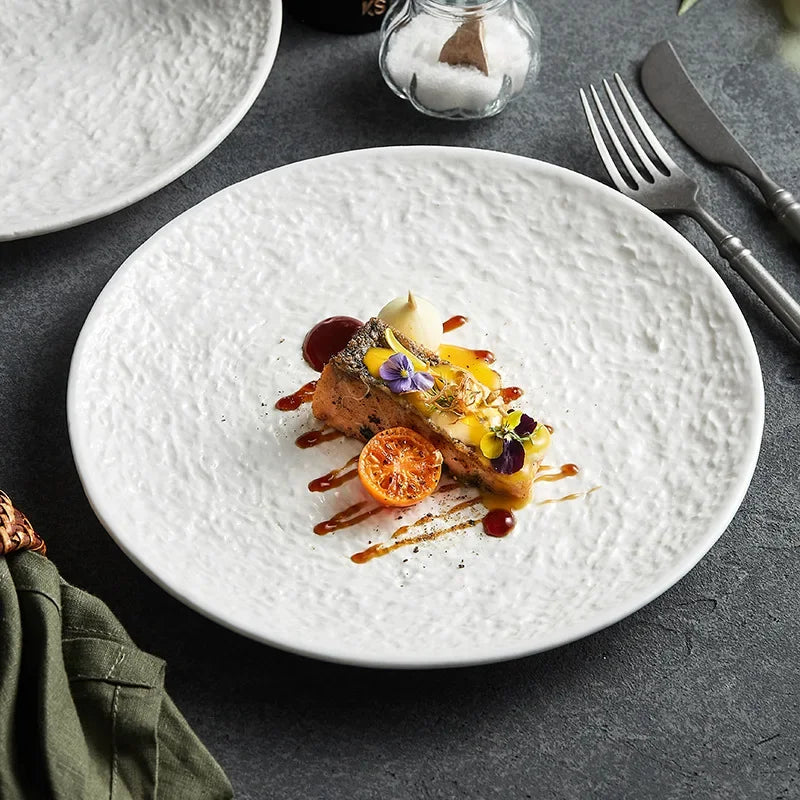 🍽️ French Elegance Meets Japanese Minimalism – White Ceramic Steak Dish
