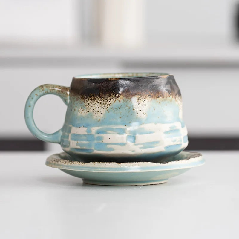 Vintage Ceramic Coffee Cup & Saucer Set – Elegant Afternoon Tea Mug for Cappuccino & Latte